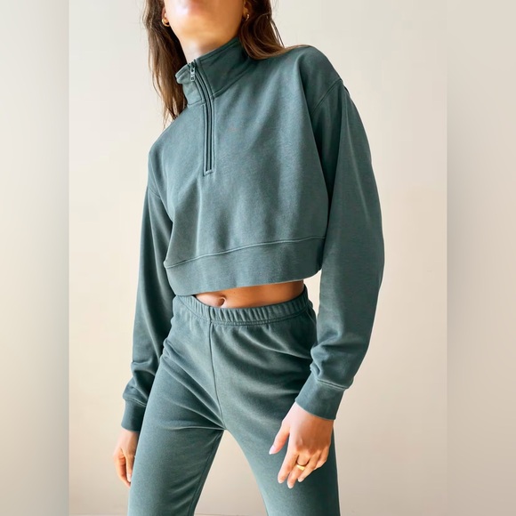 Tna Airy Fleece Boyfriend 1/4 Zip Sweatshirt Green Size Small Cozy Loungewear - Picture 2 of 9